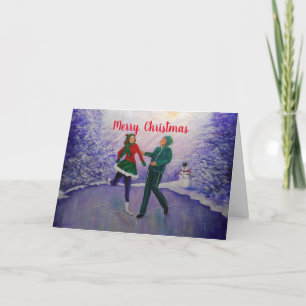 Ice Skaters Joy Christmas Card Karte
