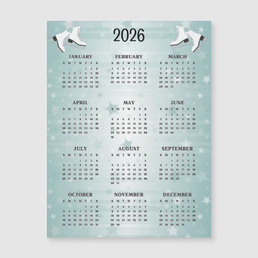 Ice Skates Design 2026 Calendar Magnetic Card Magnetkarte (Vorderseite)