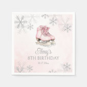 Ice Skates Girl Birthday Pink Bow Silver Snowflake Serviette (Vorderseite)