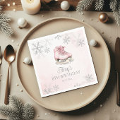 Ice Skates Girl Birthday Pink Bow Silver Snowflake Serviette