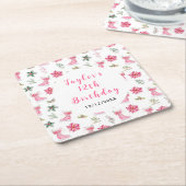 Ice Skating Birthday Party Pink Rechteckiger Pappuntersetzer (angewinkelt)