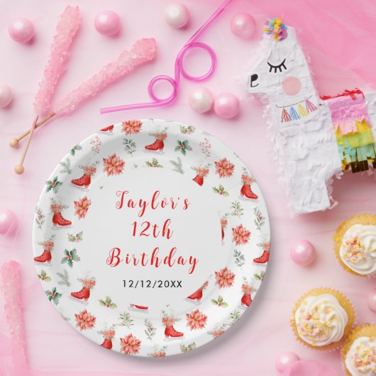 Ice Skating Birthday Party Red Pappteller (Party)