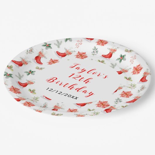 Ice Skating Birthday Party Red Pappteller (Schrägansicht)