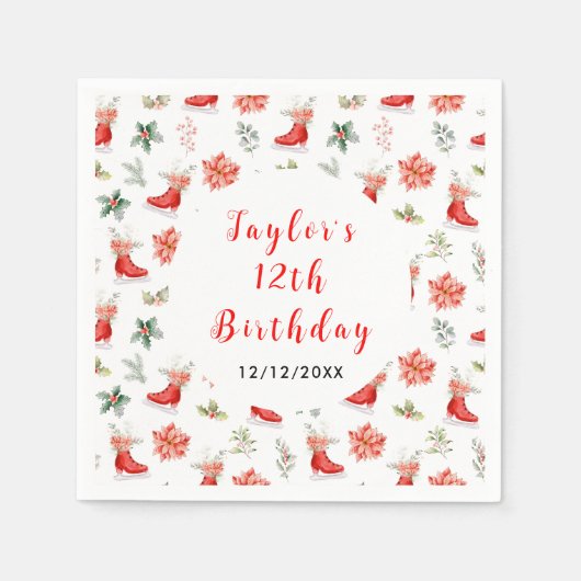 Ice Skating Birthday Party Red Serviette (Vorderseite)