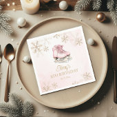 Ice Skating Girl Birthday Pink Bow Gold Snowflakes Serviette
