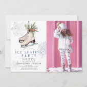 Ice Skating Party Snowflake White Birthday Photo Einladung (Vorderseite)