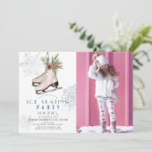 Ice Skating Party Snowflake White Birthday Photo Einladung (Stehend Vorderseite)