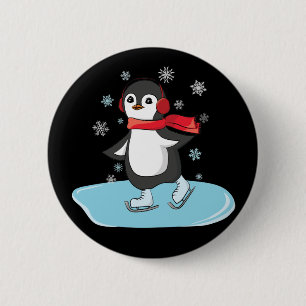 Ice Skating Penguin Button