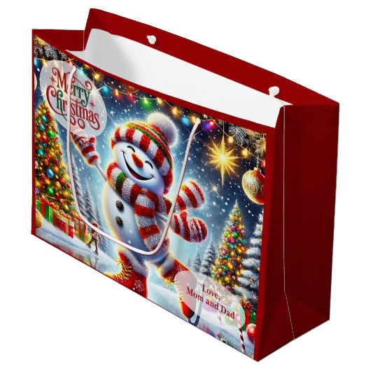 Ice Skating Snowman Christmas Große Geschenktüte (Vorderseite Schrägansicht)