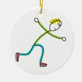 Ice Skating Stickman Keramik Ornament
