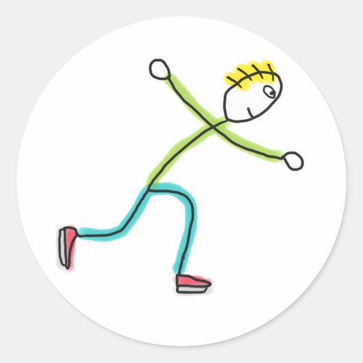 Ice Skating Stickman Runder Aufkleber (Vorderseite)