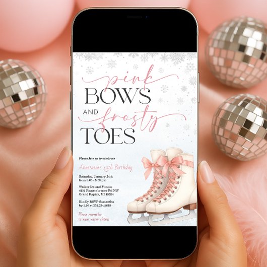 Ice Skating Teen Birthday Invitation - Pink Bow Einladung