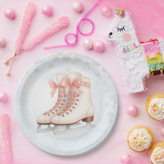 Ice Skating Teen Birthday Pink Bow Paper Plates Pappteller (Party)