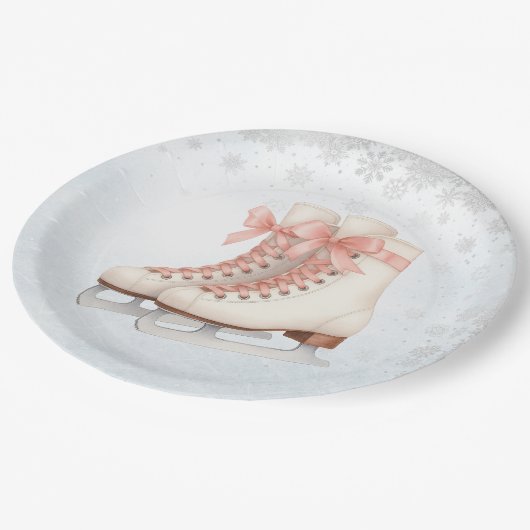 Ice Skating Teen Birthday Pink Bow Paper Plates Pappteller (Schrägansicht)