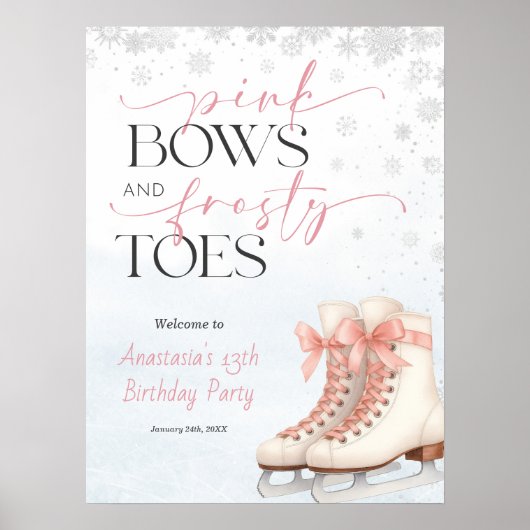 Ice Skating Teen Birthday Welcome Sign - Pink Bow Poster (Vorne)