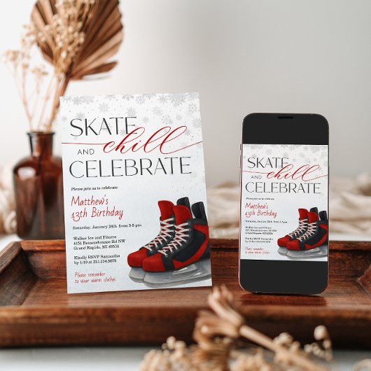 Ice Skating Teen Boy's Hockey Birthday Invitation Einladung
