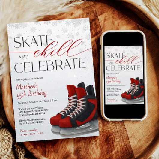 Ice Skating Teen Boy's Hockey Birthday Invitation Einladung
