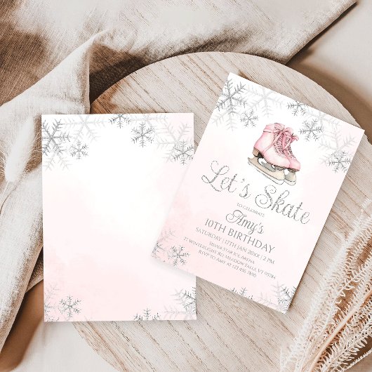 Ice Skating Winter Birthday Party Silver Glitter Einladung