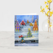 'Ice Slider' winter holiday card with cats. Karte (Gelbe Blume)