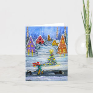 'Ice Slider' winter holiday card with cats. Karte