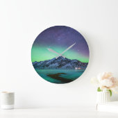 Ice & Snow | Aurora Borealis Milky Way Iceland Große Wanduhr (Zuhause)