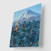 Ice & Snow | Mt. Fuji & Tokyo Skyline Quadratische Wanduhr (Winkel)
