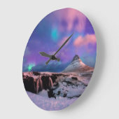 Ice & Snow | Northern Lights,  Kirkjufell Mountain Große Wanduhr (Winkel)