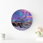 Ice & Snow | Northern Lights,  Kirkjufell Mountain Große Wanduhr (Zuhause)