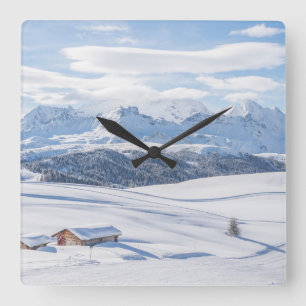Ice & Snow Snowscape European Alps, Italy Quadratische Wanduhr