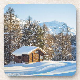 Ice & Snow   Winter Log Cabin Swiss Alps Getränkeuntersetzer