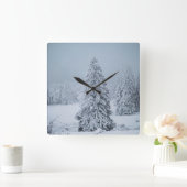 Ice & Snow | Woodland, Swiss Alps Quadratische Wanduhr (Zuhause)