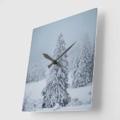 Ice & Snow | Woodland, Swiss Alps Quadratische Wanduhr (Winkel)