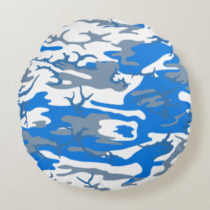 Ice Water Blue Camouflage Rundes Kissen