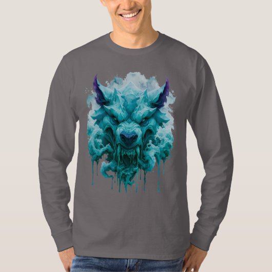 Ice Wolf Fantasy Langarmshirt T-Shirt (Vorderseite)