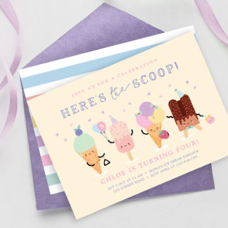 Icecream Birthday Invite Girl, Niedlich Icecream C Einladung