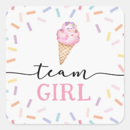Icecream Gender Reveal Team Girl Quadratischer Aufkleber