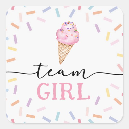 Icecream Gender Reveal Team Girl Quadratischer Aufkleber (Vorderseite)