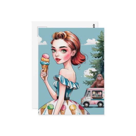 Icecream im Wald mit Sasquatch Postkarte (Vorderseite/Rückseite Beispiel)