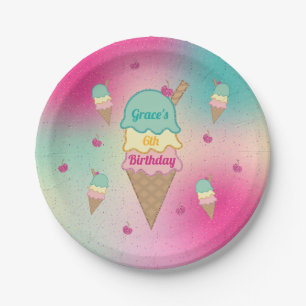 Icecream Parlor Cart Rainbow Glitzer Geburtstag Pappteller