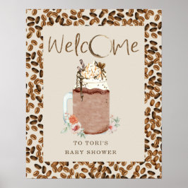 Iced Coffee Beans Floral Baby Dusche Begrüßung Poster