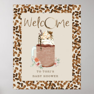 Iced Coffee Beans Floral Baby Dusche Begrüßung Poster