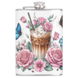 Iced Coffee & Butterfly Floral Art Flachmann