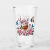 Iced Coffee & Butterfly Floral Art Glas (Rückseite)
