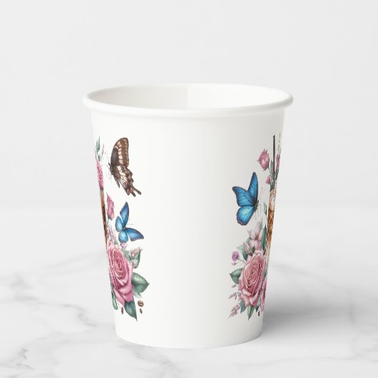 Iced Coffee & Butterfly Floral Art Pappbecher (Links)