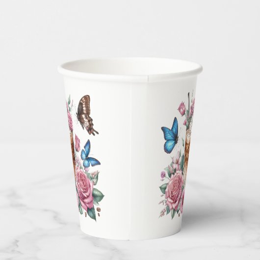 Iced Coffee & Butterfly Floral Art Pappbecher (Rechts)