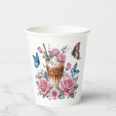 Iced Coffee & Butterfly Floral Art Pappbecher (Vorderseite)