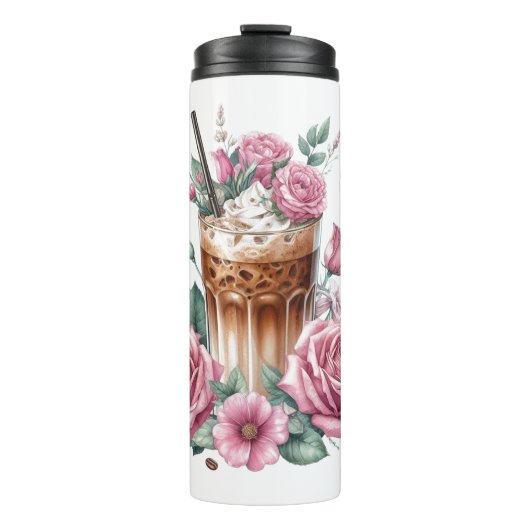 Iced Coffee & Butterfly Floral Art Thermosbecher (Vorderseite)