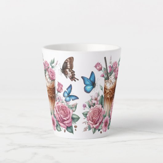 Iced Coffee & Butterfly Floral Milchtasse (Vorderseite)