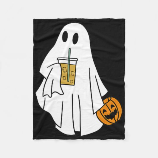 Iced Coffee Halloween Niedlich Little Ghost Pumpki Fleecedecke (Vorderseite)