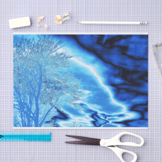 Iced Winter Tree Cobalt Blue Sky Seidenpapier (Handwerk)